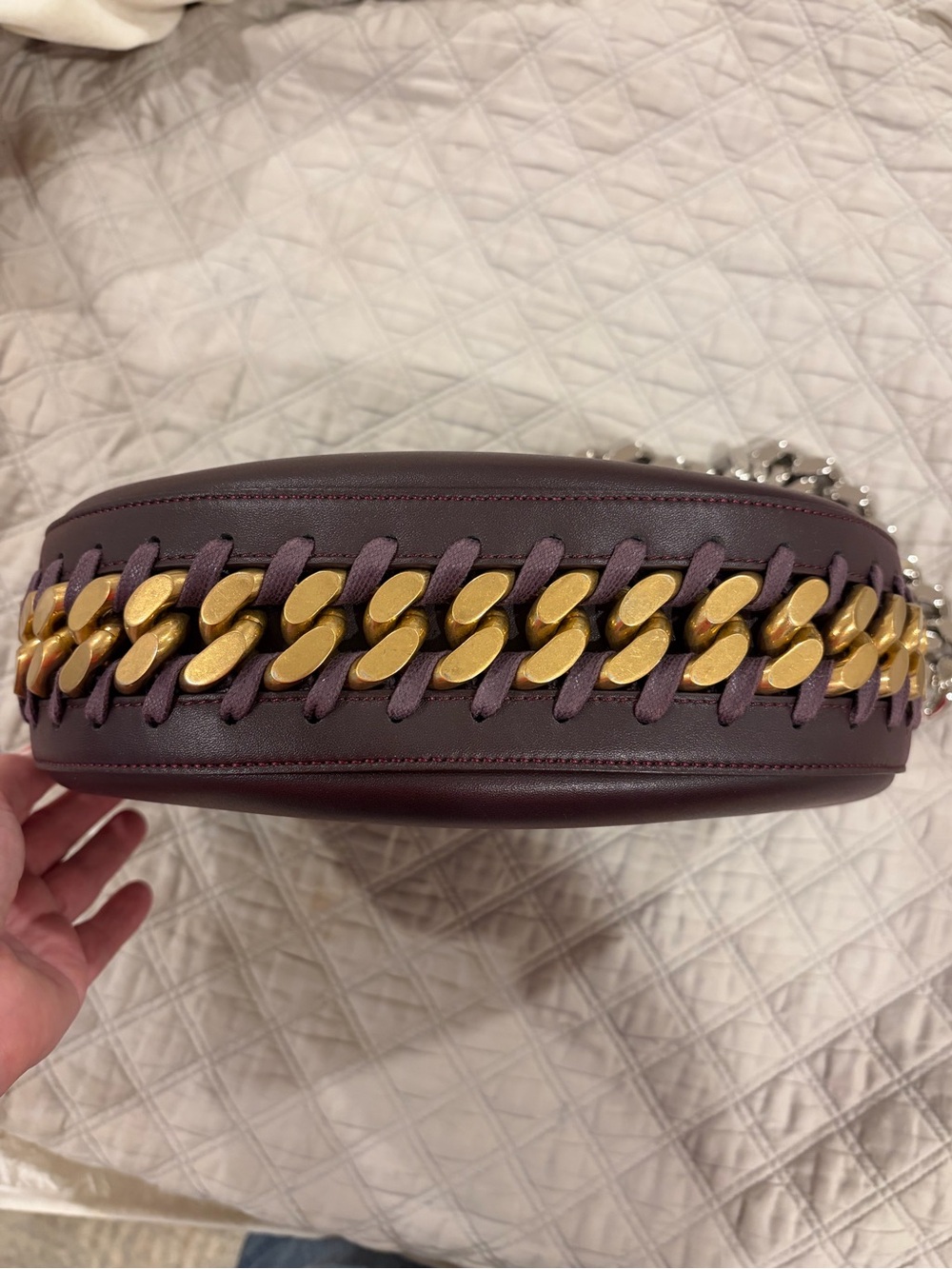 Stella McCartney Frayme Wine Burgundy Shoulder Bag with Chunky Two-Tone Chain - Picture 6 of 15